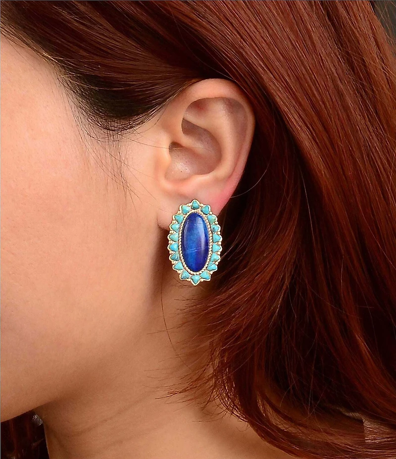Barse Bronze, Genuine Turquoise and Lapis Oasis Royale Drop Clip Earrings