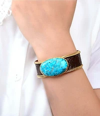 Barse Bronze, Genuine Turquoise and Leather Rosette Ranch Cuff Bracelet