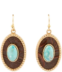 Barse Blue Turquoise Rosette Leather and Golden Drop Earrings