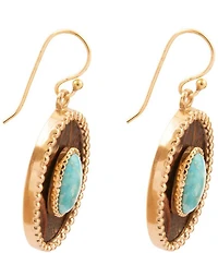 Barse Blue Turquoise Rosette Leather and Golden Drop Earrings