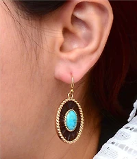 Barse Blue Turquoise Rosette Leather and Golden Drop Earrings