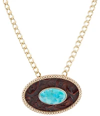 Barse Blue Turquoise Rosette Leather Statement Pendant Golden Chain Necklace