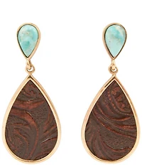 Barse Blue Turquoise Rosette Leather Post Golden Statement Earrings