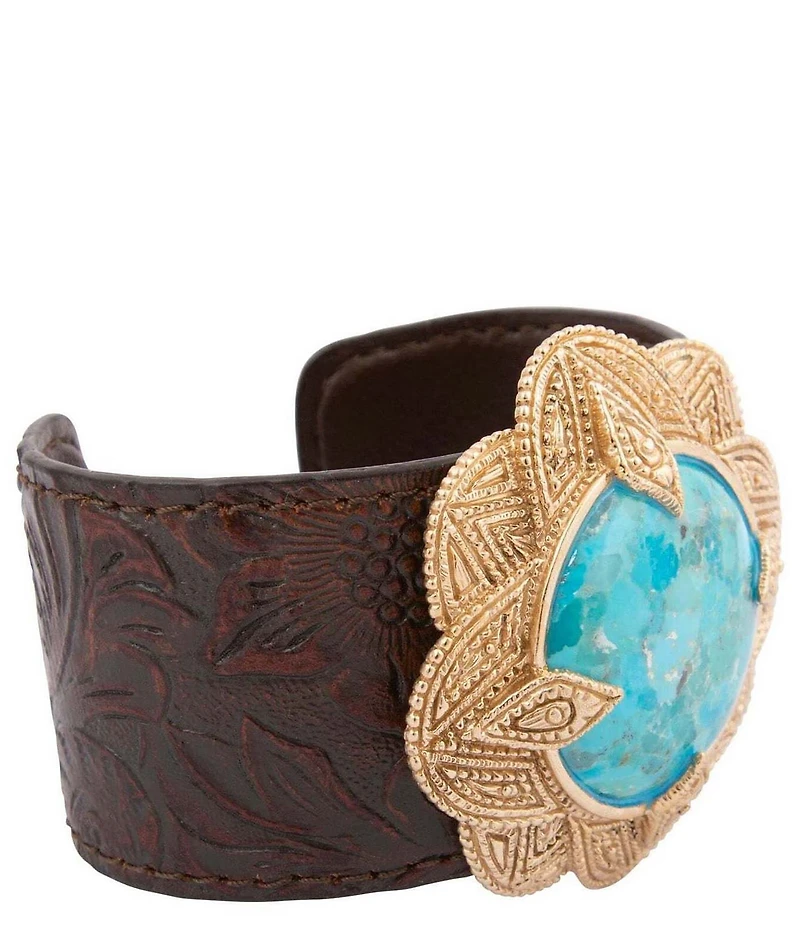 Barse Bronze, Genuine Turquoise and Leather Sagebrush Cuff Bracelet