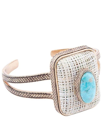 Barse Bronze Genuine Turquoise and Linen Fabric Cuff Bracelet