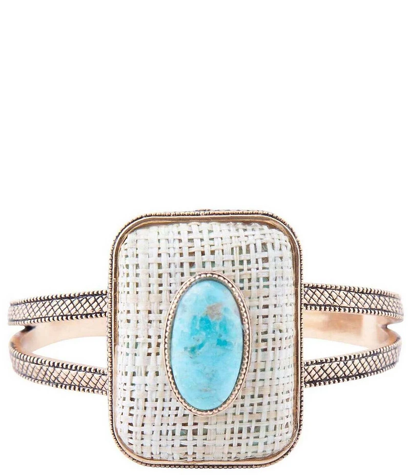 Barse Bronze Genuine Turquoise and Linen Fabric Cuff Bracelet