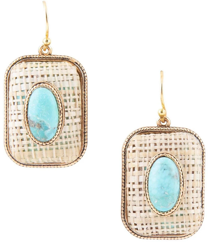 Barse Blue Turquoise Golden Linen Earrings