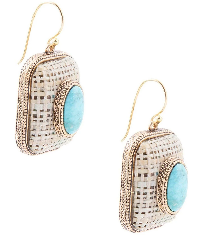 Barse Blue Turquoise Golden Linen Earrings