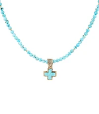 Barse Blue Turquoise Cross Golden Pendant Necklace