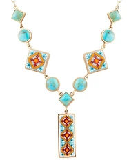 Barse Talavera Tile and Blue Turquoise Golden Y-Neck Necklace