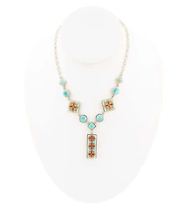 Barse Talavera Tile and Blue Turquoise Golden Y-Neck Necklace