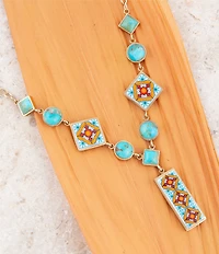 Barse Talavera Tile and Blue Turquoise Golden Y-Neck Necklace