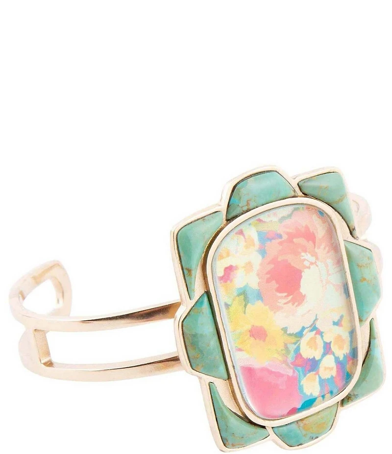 Barse Scenic Floral Blue Turquoise and Golden Cuff Bracelet