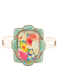 Barse Scenic Floral Blue Turquoise and Golden Cuff Bracelet