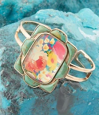 Barse Scenic Floral Blue Turquoise and Golden Cuff Bracelet