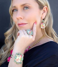 Barse Scenic Floral Blue Turquoise and Golden Cuff Bracelet