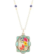 Barse Scenic Floral and Blue Turquoise Golden Pendant Necklace