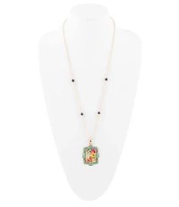 Barse Scenic Floral and Blue Turquoise Golden Pendant Necklace