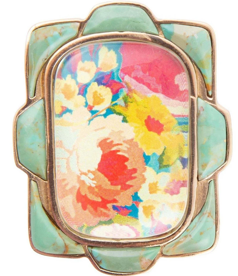 Barse Scenic Floral Blue Turquoise Golden Ring