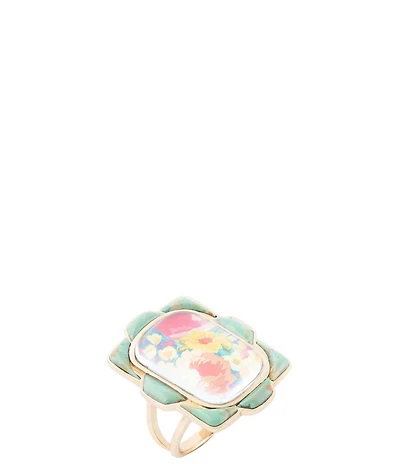 Barse Scenic Floral Blue Turquoise Golden Ring