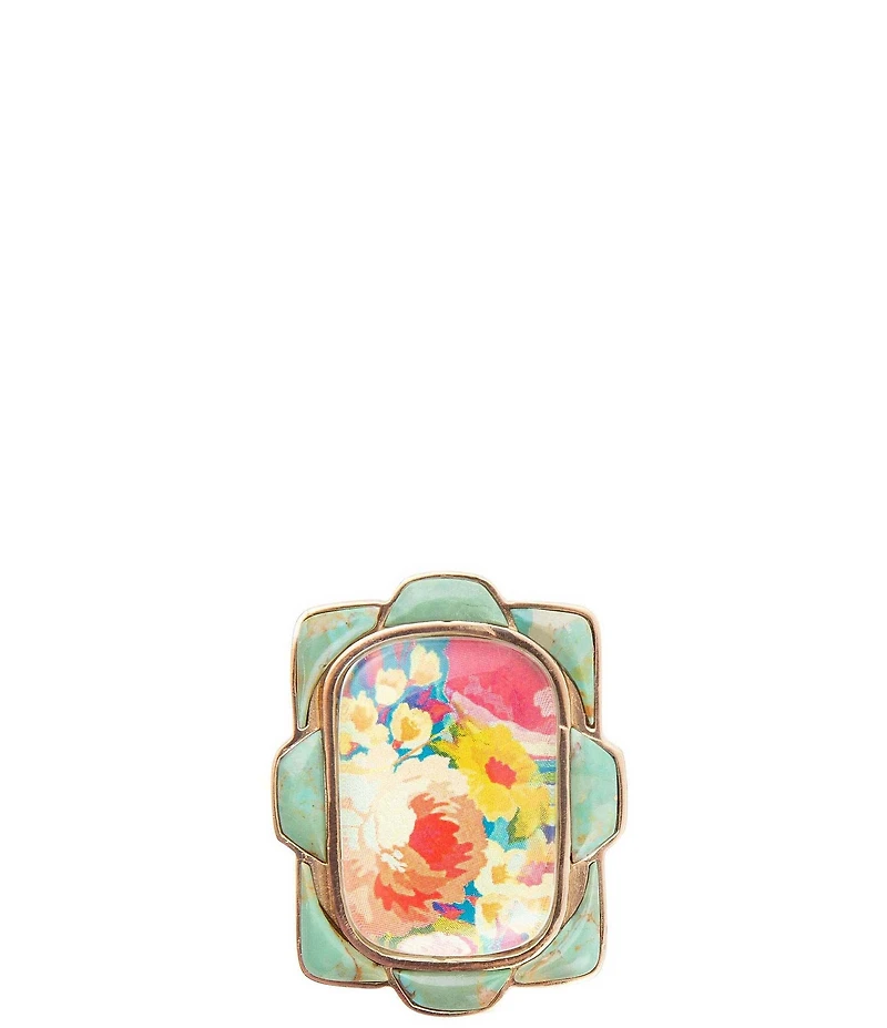 Barse Scenic Floral Blue Turquoise Golden Ring