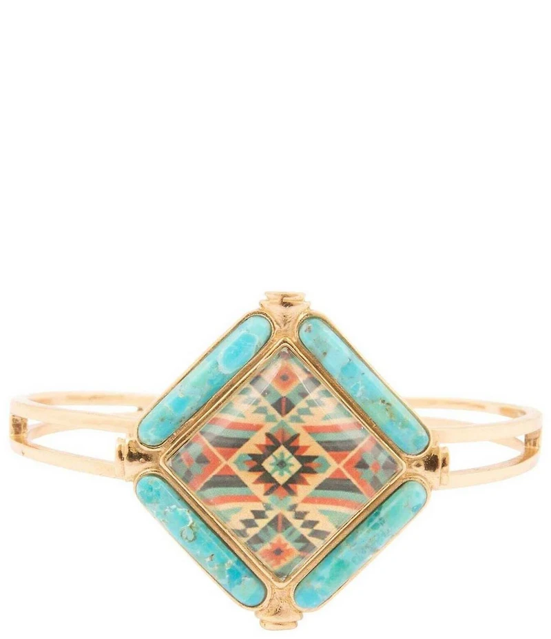 Barse Bronze, Genuine Turquoise and Quartz Western Print Cuff Bracelet