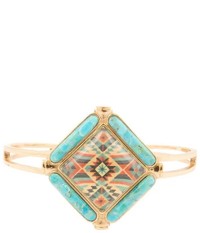 Barse Bronze, Genuine Turquoise and Quartz Western Print Cuff Bracelet