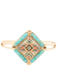 Barse Bronze, Genuine Turquoise and Quartz Western Print Cuff Bracelet