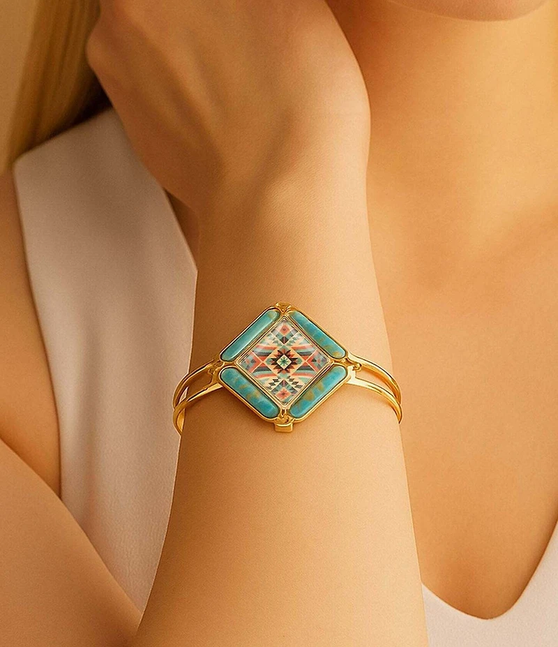 Barse Bronze, Genuine Turquoise and Quartz Western Print Cuff Bracelet