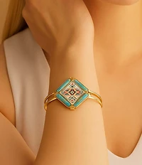 Barse Bronze, Genuine Turquoise and Quartz Western Print Cuff Bracelet