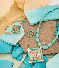 Barse Bronze, Genuine Turquoise and Quartz Western Print Cuff Bracelet