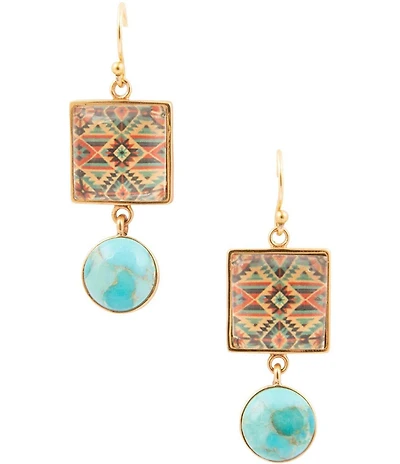 Barse Bronze, Genuine Turquoise and Quartz Western Print Drop Earrings