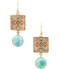Barse Bronze, Genuine Turquoise and Quartz Western Print Drop Earrings