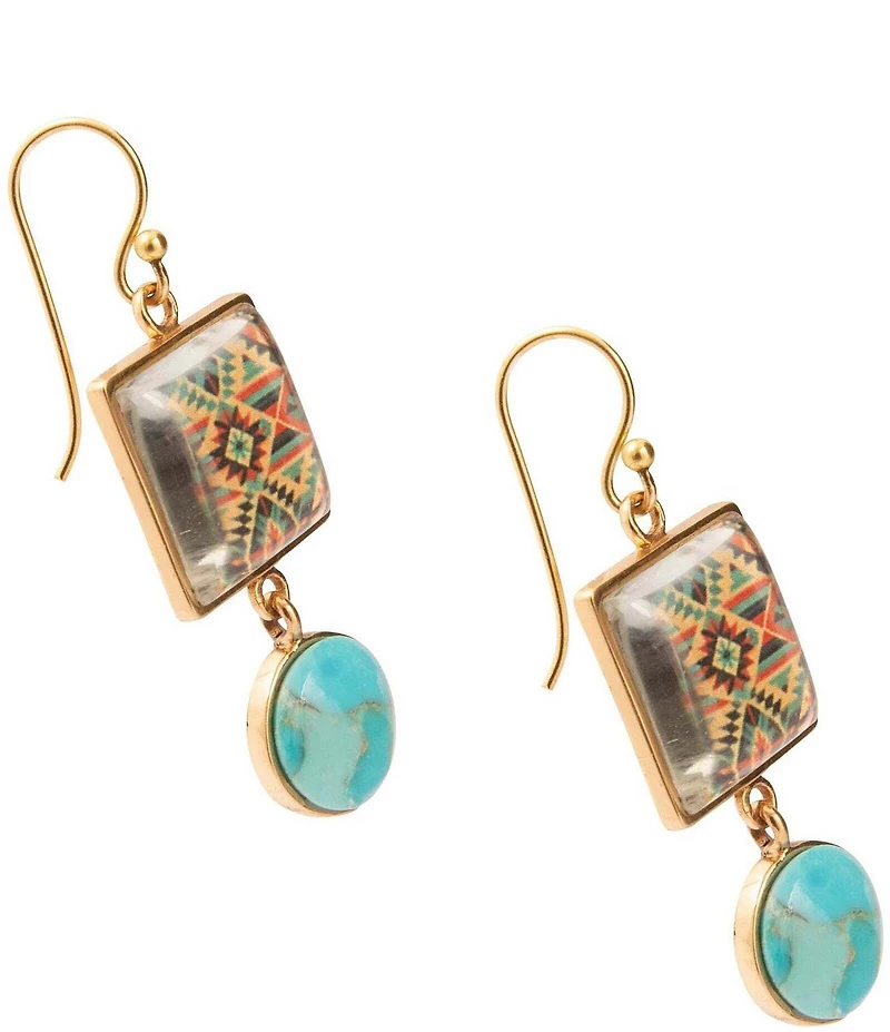 Barse Bronze, Genuine Turquoise and Quartz Western Print Drop Earrings