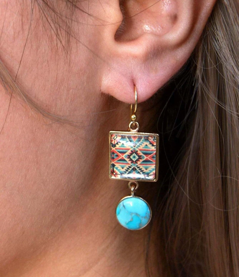 Barse Bronze, Genuine Turquoise and Quartz Western Print Drop Earrings