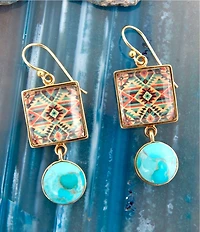 Barse Bronze, Genuine Turquoise and Quartz Western Print Drop Earrings