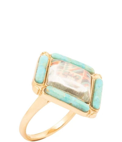 Barse Bronze, Genuine Turquoise and Quartz Western Print Statement Ring