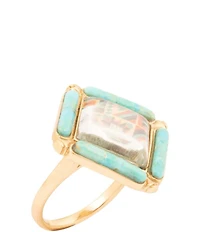 Barse Bronze, Genuine Turquoise and Quartz Western Print Statement Ring