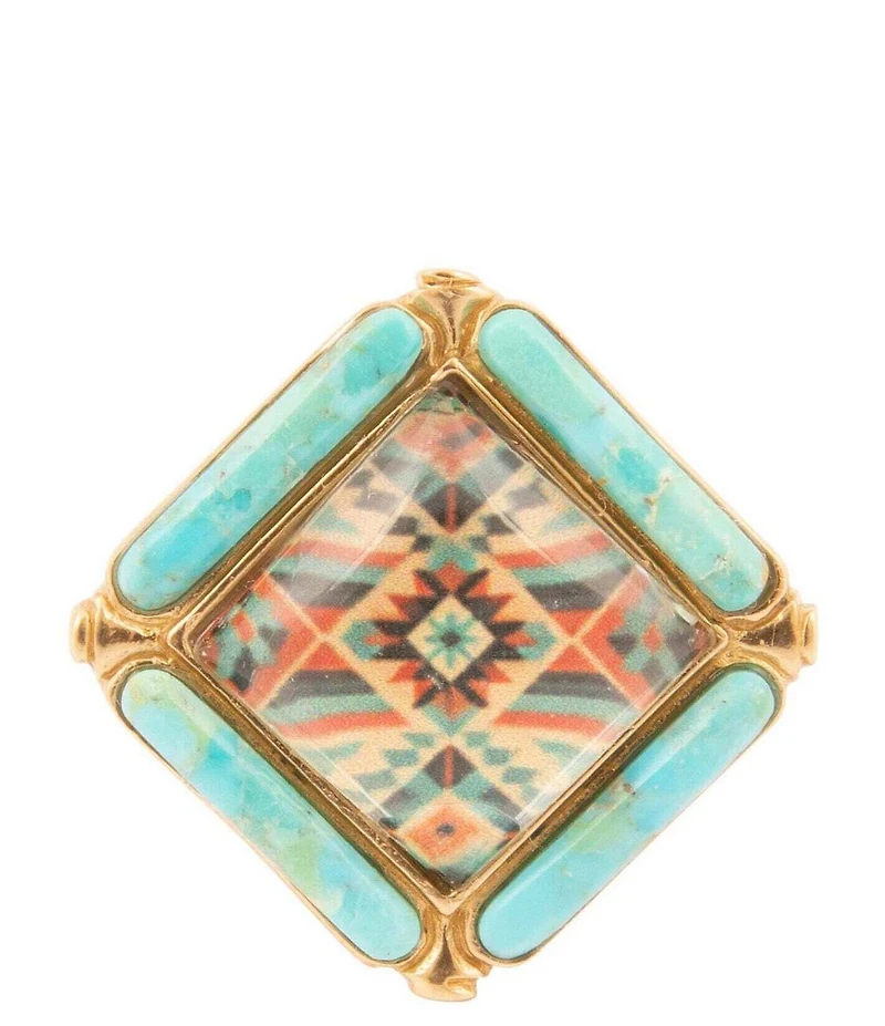 Barse Bronze, Genuine Turquoise and Quartz Western Print Statement Ring