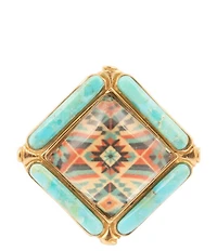 Barse Bronze, Genuine Turquoise and Quartz Western Print Statement Ring