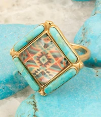 Barse Bronze, Genuine Turquoise and Quartz Western Print Statement Ring