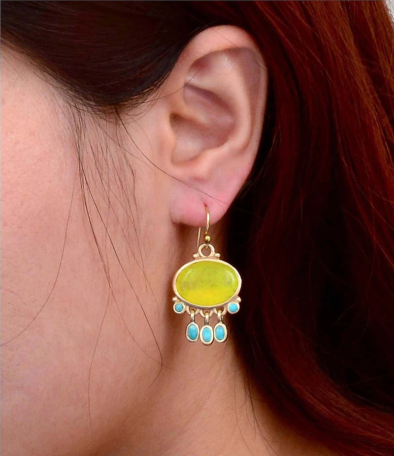 Barse Bronze, Genuine Turquoise and Yellow Quartz Sunset Mesa Chandelier Earrings