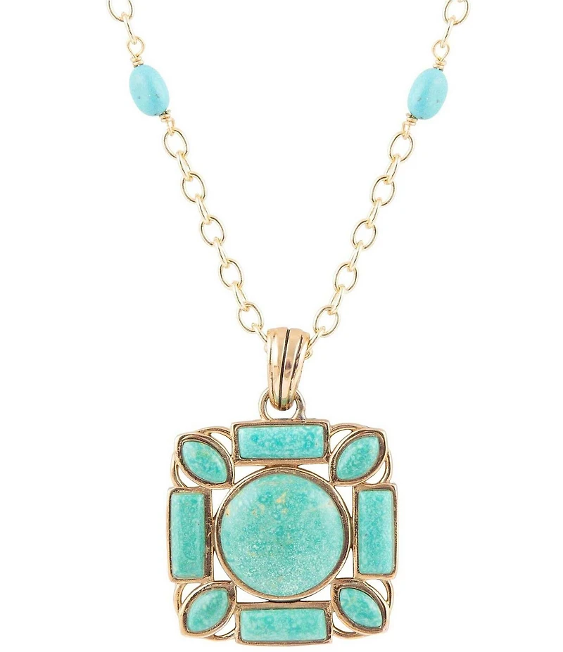 Barse Squared Up Green Turquoise Pendant Necklace