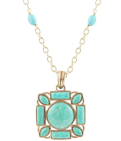 Barse Squared Up Green Turquoise Pendant Necklace