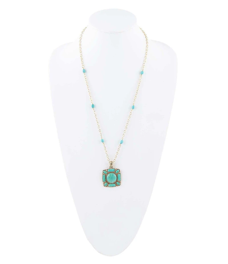 Barse Squared Up Green Turquoise Pendant Necklace