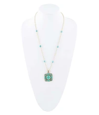 Barse Squared Up Green Turquoise Pendant Necklace