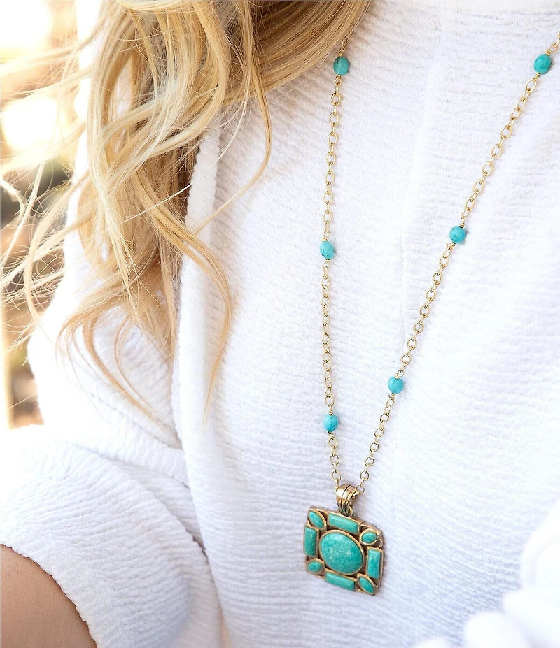 Barse Squared Up Green Turquoise Pendant Necklace