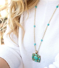 Barse Squared Up Green Turquoise Pendant Necklace