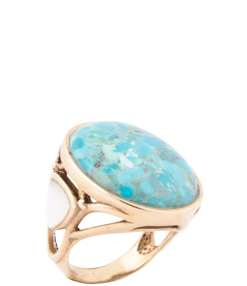 Barse Bronze Hepburn Turquoise and Mother Of Pearl Statement Ring