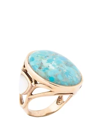 Barse Bronze Hepburn Turquoise and Mother Of Pearl Statement Ring